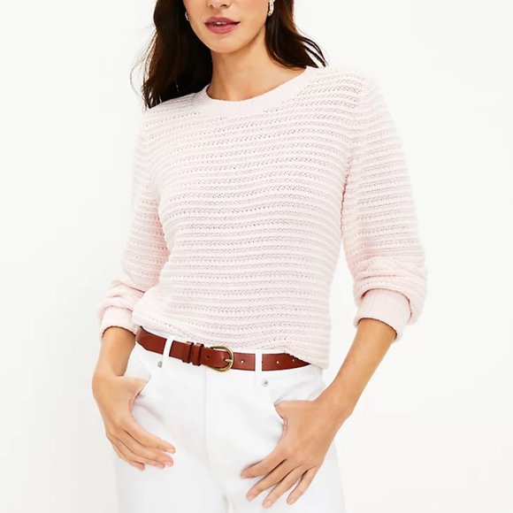 Loft Petite Crochet textured sweater crystal pink  XXSP - Picture 8 of 8